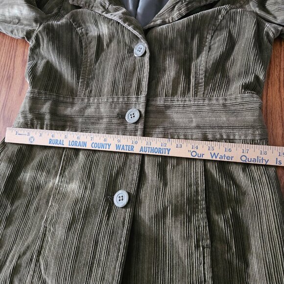 J Jill Coat Womens SM Green Corduroy Button Up Long Lined Jacket Chore Outdoor - Picture 9 of 10